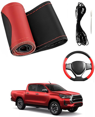 MATIES Hand Stiched Steering Cover For Toyota Universal For Car(Red/Black, Leatherite)
