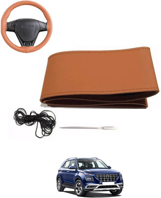 MATIES Hand Stiched Steering Cover For Hyundai Universal For Car(Tan, Leatherite)