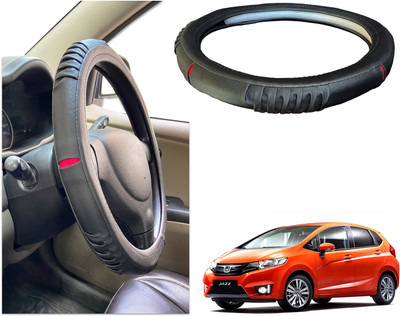 PEEPS STORE Steering Cover For Honda Jazz(Black, Red, Leatherite)