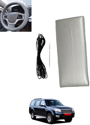 monolive Hand Stiched Steering Cover For Ford Universal For Car(Silver, Leatherite)