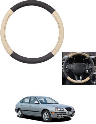 MATIES Steering Cover For Hyundai Elantra(Beige/Black, Leather)