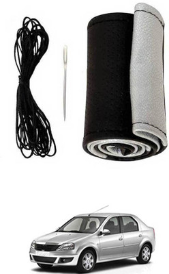 monolive Hand Stiched Steering Cover For Mahindra Logan(Silver/Black, Leatherite)