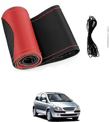 monolive Hand Stiched Steering Cover For Hyundai Getz(Red/Black, Leatherite)