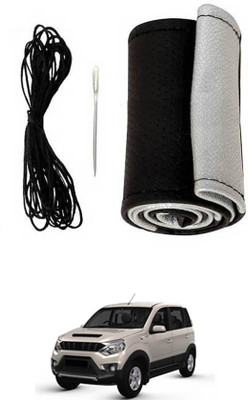 ABJD Hand Stiched Steering Cover For Tata Universal For Car(Silver, Black, Leatherite)
