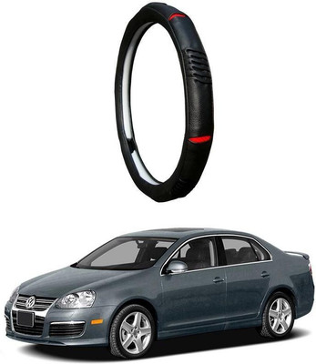 AUTO PEARL Steering Cover For Volkswagen Jetta(Diamond Black Red, Leatherite)
