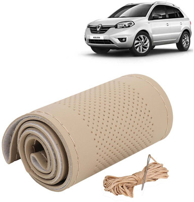 Kingsway Hand Stiched Steering Cover For Renault Koleos(Beige Color with Beige Thread, Leatherite)