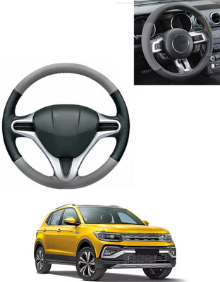 AYW Steering Cover For Volkswagen Universal For Car(Grey/Black, Leatherite)