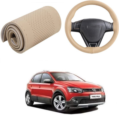 Arnejas Hand Stiched Steering Cover For Volkswagen Polo Cross(Beige, Leather)