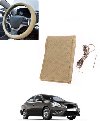 AYW Hand Stiched Steering Cover For Nissan Sunny(Beige, Leatherite)