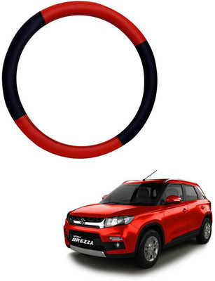 RKPSP Hand Stiched Steering Cover For Universal For Car Brio(Red/Black, Leatherite)