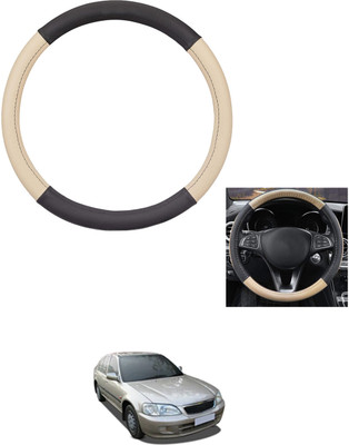 MATIES Steering Cover For Honda City(Beige/Black, Leather)
