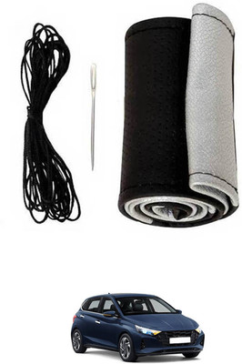 monolive Hand Stiched Steering Cover For Hyundai i20(Silver/Black, Leatherite)