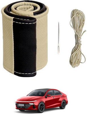 ABJD Hand Stiched Steering Cover For Hyundai Verna(Beige, Black, Leatherite)