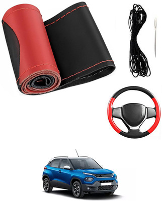 MATIES Hand Stiched Steering Cover For Tata Universal For Car(Red/Black, Leatherite)