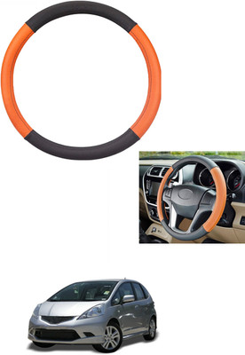 MATIES Steering Cover For Honda Jazz(Tan/Black, Leather)