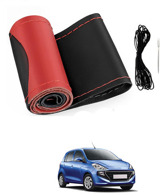 ABJD Hand Stiched Steering Cover For Chevrolet Santro(Red, Black, Leatherite)