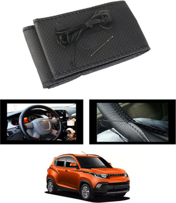 MATIES Hand Stiched Steering Cover For Mahindra KUV100(Black, Leatherite)