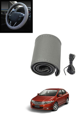 MATIES Hand Stiched Steering Cover For Honda Universal For Car(Grey, Leatherite)