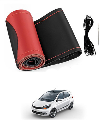 MATIES Hand Stiched Steering Cover For Tata Universal For Car(Red/Black, Leatherite)