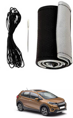 MSNP Hand Stiched Steering Cover For Honda Universal For Car(Silver Black, Leatherite)