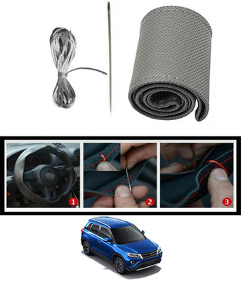 ABJD Hand Stiched Steering Cover For Toyota Universal For Car(Grey, Leatherite)
