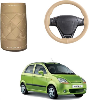 Autocom Hand Stiched Steering Cover For Chevrolet Spark(Beige, Leather)