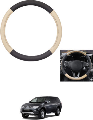 MATIES Steering Cover For Mitsubishi Pajero(Beige/Black, Leather)