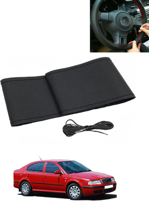 AYW Hand Stiched Steering Cover For Skoda Octavia(Black, Leatherite)