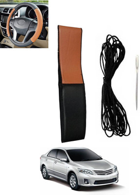 monolive Hand Stiched Steering Cover For Toyota Altis(Tan, Black, Leatherite)