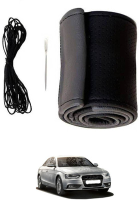 MATIES Hand Stiched Steering Cover For Audi S4(Black/Grey, Leatherite)