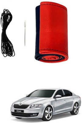 RKPSP Hand Stiched Steering Cover For Universal For Car Octavia(Red/Black, Leatherite)