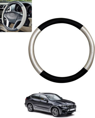 monolive Hand Stiched Steering Cover For BMW X4(Silver/Black, Leatherite)