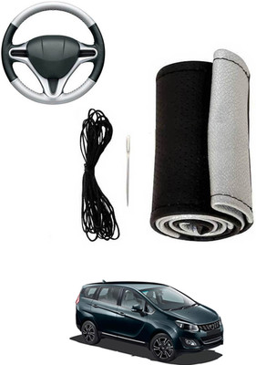 MATIES Hand Stiched Steering Cover For Mahindra Universal For Car(Silver, Black, Leatherite)