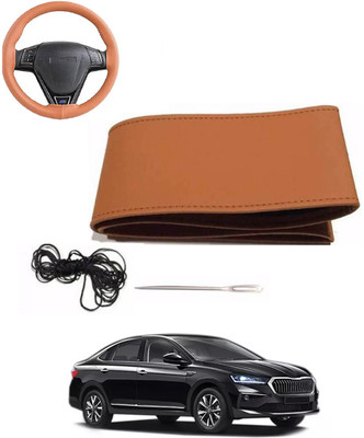 MATIES Hand Stiched Steering Cover For Skoda Universal For Car(Tan, Leatherite)