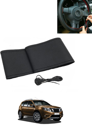 MATIES Hand Stiched Steering Cover For Nissan Terrano(Black, Leatherite)