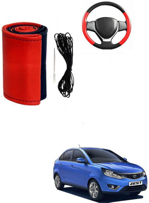 ARNEJA Hand Stiched Steering Cover For Tata Zest(Red, Black, Leather)