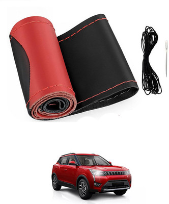MATIES Hand Stiched Steering Cover For Mahindra Universal For Car(Red/Black, Leatherite)
