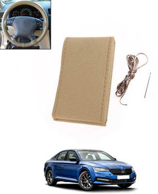 ABJD Hand Stiched Steering Cover For Nissan Superb(Beige, Leatherite)
