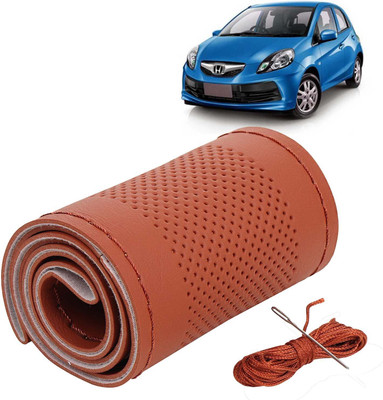 Kingsway Hand Stiched Steering Cover For Honda Brio(Tan Color with Tan Thread, Leatherite)