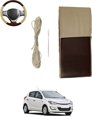 ABJD Hand Stiched Steering Cover For Hyundai i20(Beige, Brown, Leatherite)