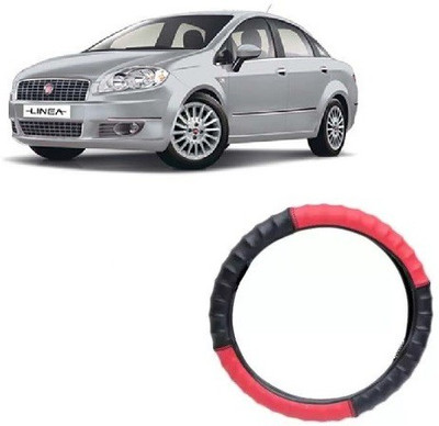 OOLTAH PAHIYA Hand Stiched Steering Cover For Fiat Linea(Red & Black, Leatherite)