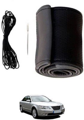 monolive Hand Stiched Steering Cover For Hyundai Elantra(Grey/Black, Leatherite)