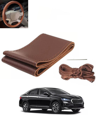 RKPSP Hand Stiched Steering Cover For Skoda Universal For Car(Brown, Leatherite)