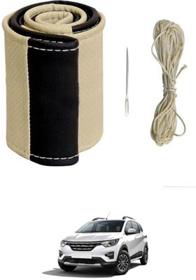 monolive Hand Stiched Steering Cover For Renault Universal For Car(Beige/Black, Leatherite)