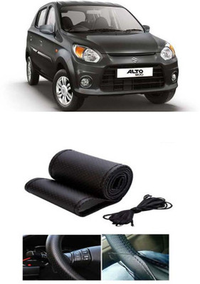 Etradezone Hand Stiched Steering Cover For Maruti Alto 800(Black, Leatherite)