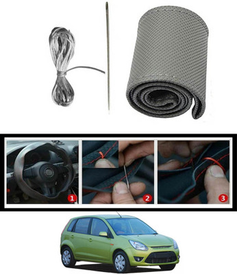 MSNP Hand Stiched Steering Cover For Ford Figo(Gery, Leatherite)