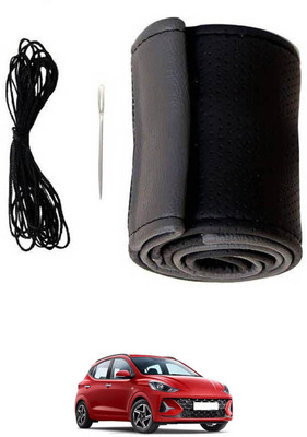 RKPSP Hand Stiched Steering Cover For Hyundai Universal For Car(Grey, Black, Leatherite)