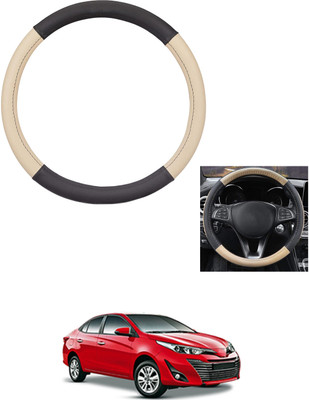 MATIES Steering Cover For Toyota Universal For Car(Beige/Black, Leather)
