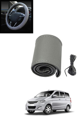 MATIES Hand Stiched Steering Cover For Chevrolet Enjoy(Grey, Leatherite)