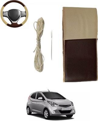 MATIES Hand Stiched Steering Cover For Hyundai Eon(Beige/Brown, Leatherite)